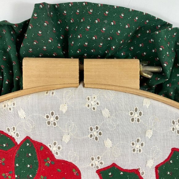 Handmade Christmas Rocking Horse Joy Drum Ruffled Edge Wall Art Embroidery Hoop - Picture 10 of 12